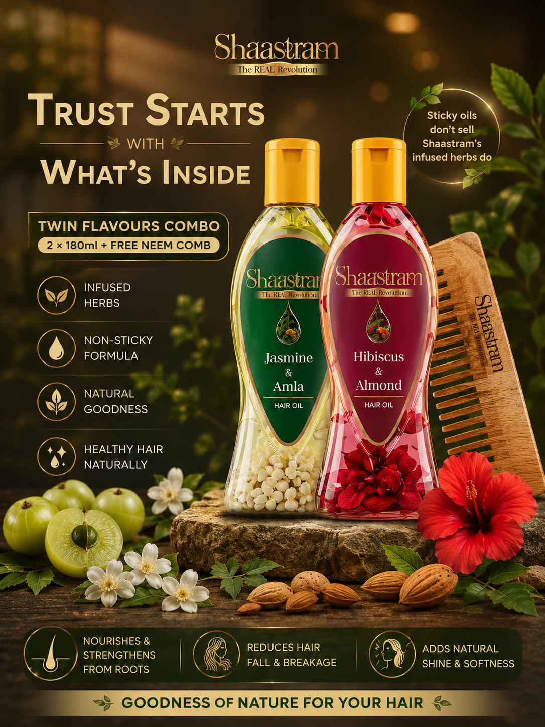 Shaastram Twin Flavours Combo (2 × 180ml + Free Comb)