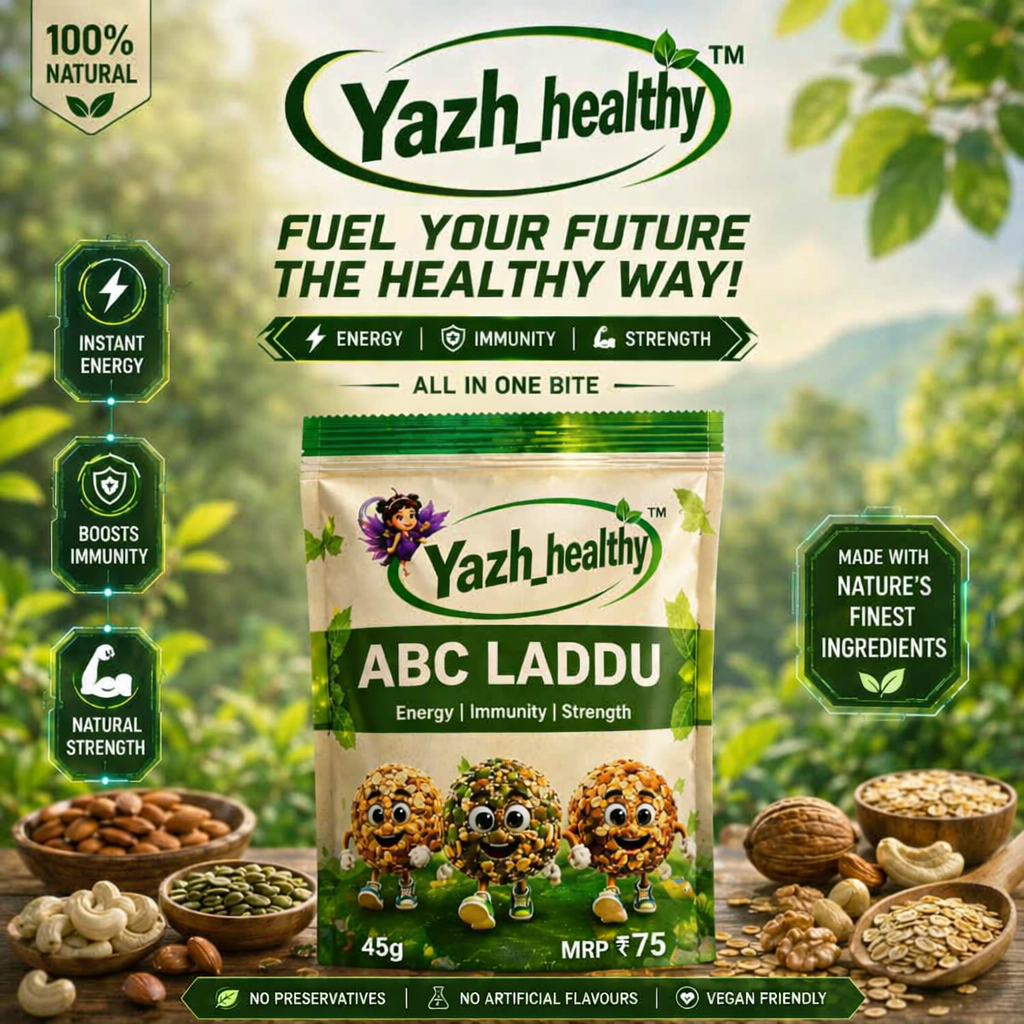 Yazh_healthy ABC Laddu packaging with nature-themed background